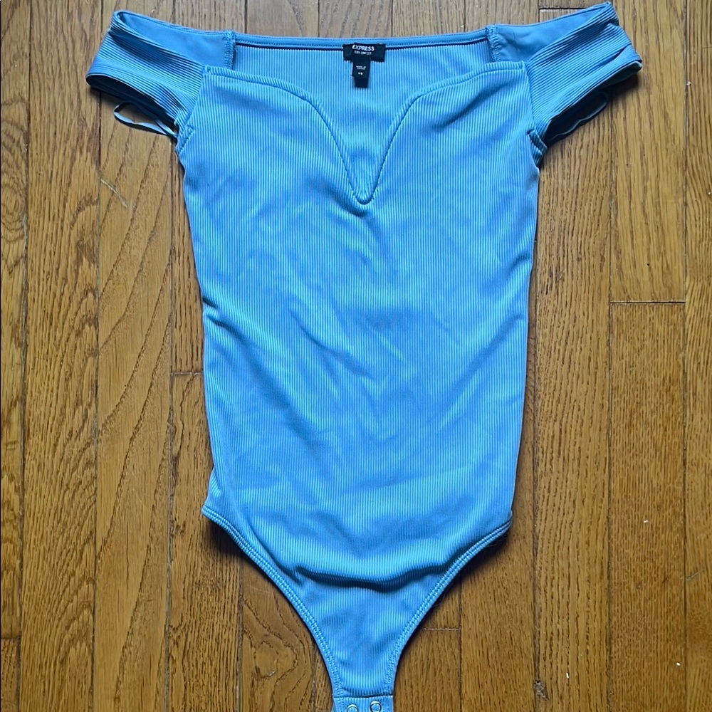 Express Blue Elegant Off-Shoulder Bodysuit